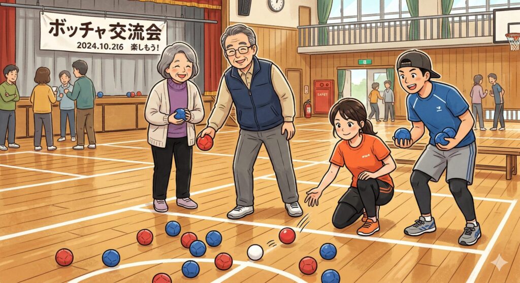 ボッチャを行う男女